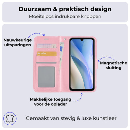 Samsung A15 Hoesje Bookcase Cover met Kaarthouder - Lichtroze