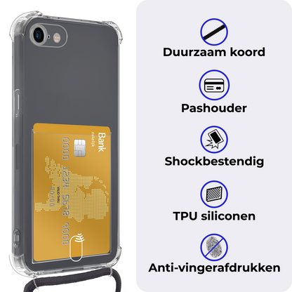iPhone 8 Hoesje Kaarthouder met Koord Backcover Shockproof - Transparant