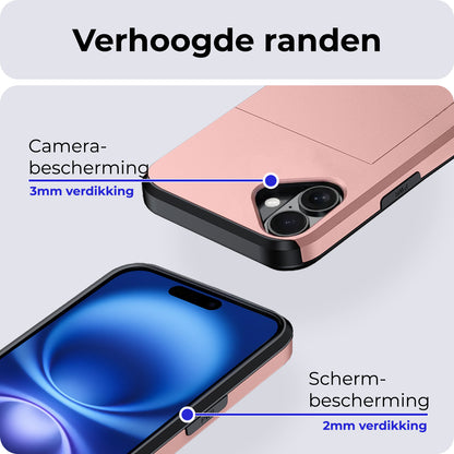 iPhone 16 Plus Hoesje Kaarthouder Hard Case Shockproof - Rosé goud