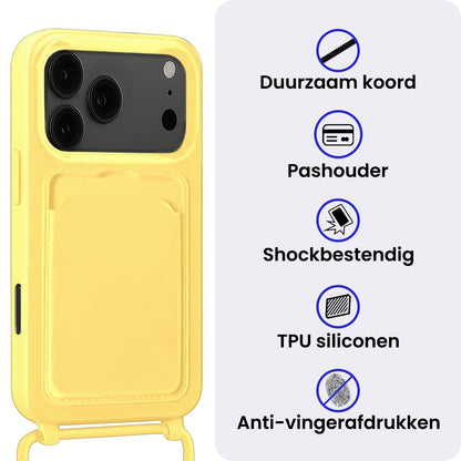 iPhone 17 Pro Hoesje Met Telefoonkoord en Pasjeshouder Siliconen - Geel