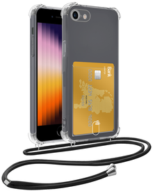 iPhone SE 2022 Hoesje Kaarthouder met Koord Backcover Shockproof - Transparant