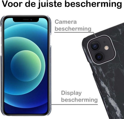 iPhone 12 Hoesje Marmer - Zwart