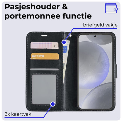 Samsung S24 Hoesje Bookcase Cover met Kaarthouder - Zwart