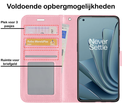 OnePlus 10 Pro Hoesje Bookcase Cover met Kaarthouder - Lichtroze