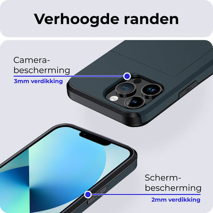 iPhone 14 Pro Max Hoesje Kaarthouder Hard Case Shockproof - Donkerblauw