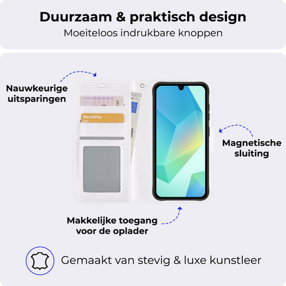 Samsung A16 Hoesje Bookcase Cover met Kaarthouder - Wit