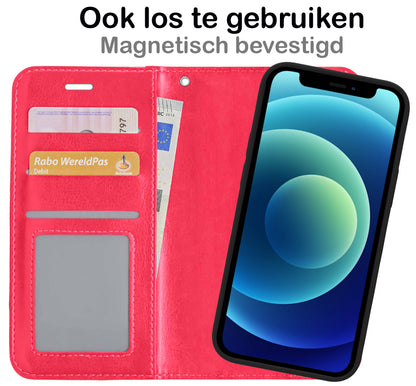 iPhone 12 Pro Max Hoesje Bookcase Cover Uitneembaar - Donkerroze