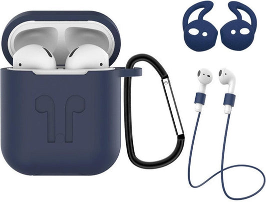 AirPods 2 Hoesje Siliconen 3-in-1 met Clip - Donkerblauw