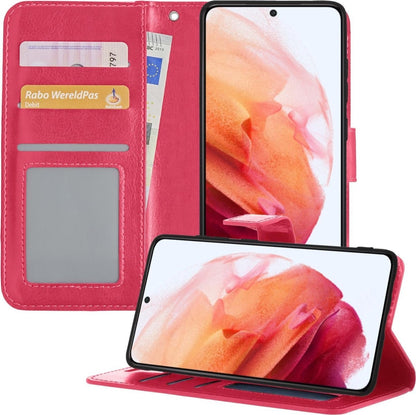 Samsung S21 Plus Hoesje Bookcase Cover met Kaarthouder - Donkerroze