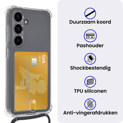 Samsung S25 FE Hoesje Kaarthouder met Koord Backcover Shockproof - Transparant
