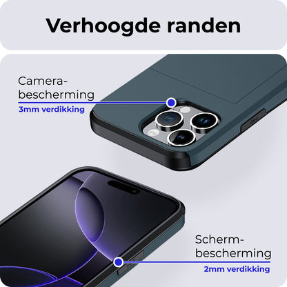 iPhone 16 Pro Hoesje Kaarthouder Hard Case Shockproof - Donkerblauw