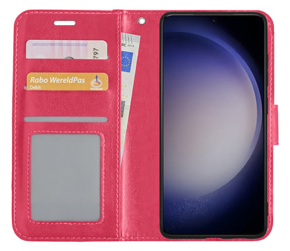 Samsung S23 Plus Hoesje Bookcase Cover met Kaarthouder - Donkerroze