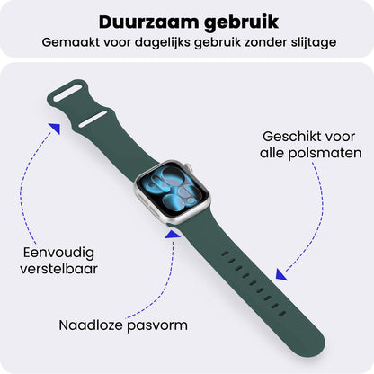 Apple Watch 1, 2, 3, 4, 5, 6, 7, 8, 9, 10, 11, SE - 42/44/45/46 mm Bandje Siliconen met verstelbare polsband - Donkergroen