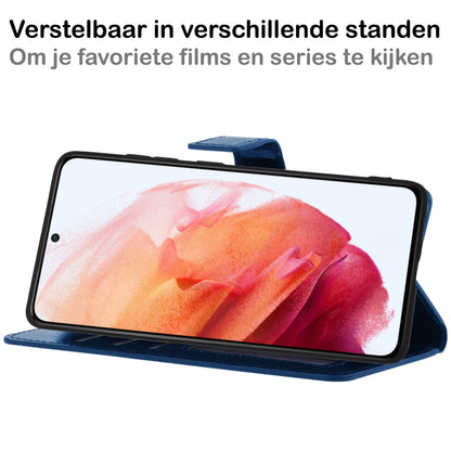 Samsung S21 Hoesje Bookcase Cover met Kaarthouder - Donkerblauw