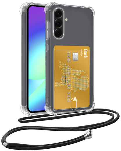 Samsung A56 Hoesje Kaarthouder met Koord Backcover Shockproof - Transparant