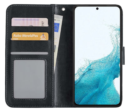 Samsung S22 Ultra Hoesje Bookcase Cover met Kaarthouder - Zwart