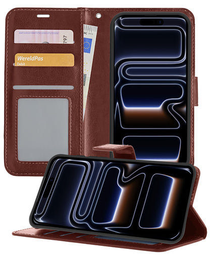 iPhone 17 Pro Max Hoesje Bookcase Cover met Kaarthouder - Bruin