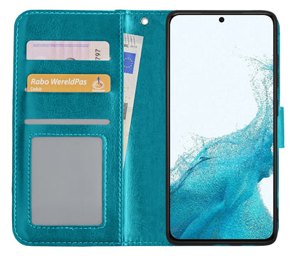 Samsung S22 Hoesje Bookcase Cover met Kaarthouder - Turquoise