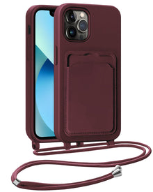 iPhone 13 Pro Hoesje Met Telefoonkoord en Pasjeshouder Siliconen - Aubergine