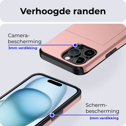 iPhone 15 Pro Max Hoesje Kaarthouder Hard Case Shockproof - Rosé goud