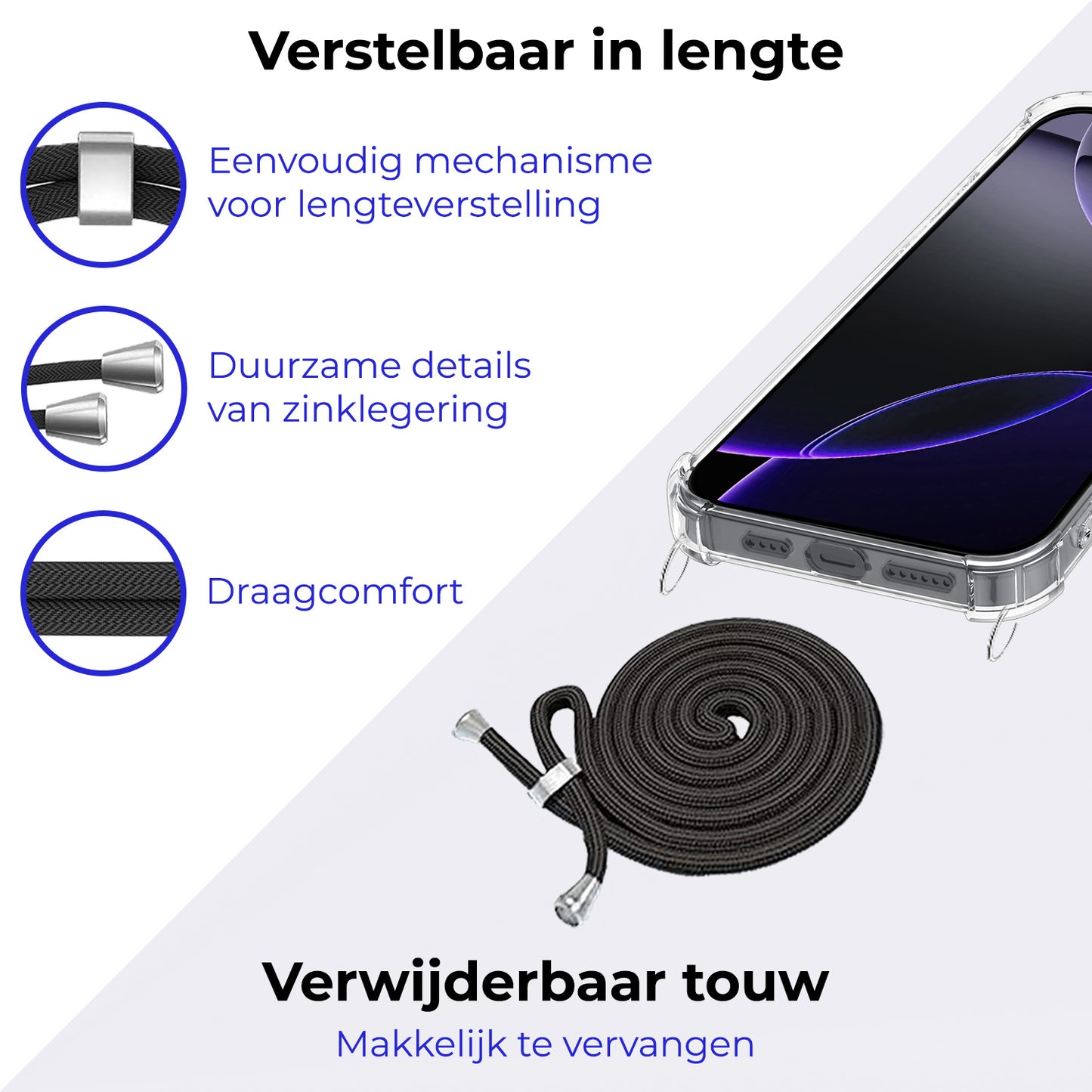 iPhone 16 Pro Max Hoesje met Koord Siliconen - Transparant