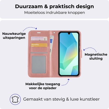 Samsung A16 Hoesje Bookcase Cover met Kaarthouder - Rosé goud