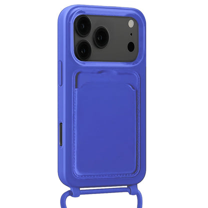 iPhone 17 Pro Max Hoesje Met Telefoonkoord en Pasjeshouder Siliconen - Felblauw