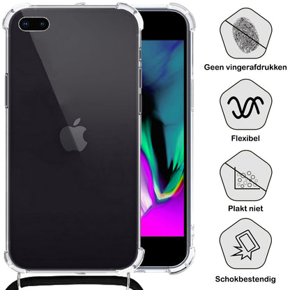 iPhone 8 Plus Hoesje met Koord Backcover Shockproof - Transparant