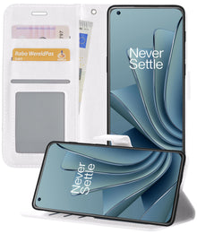OnePlus 10 Pro Hoesje Bookcase Cover met Kaarthouder - Wit