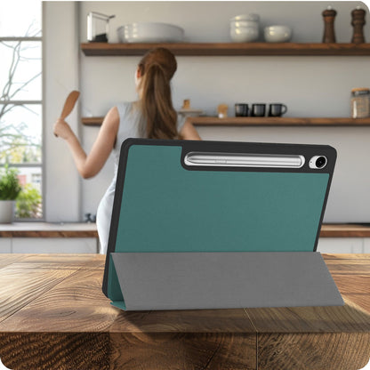 Samsung Galaxy Tab S10 Lite Trifold Bookcase Hoes met Penhouder voor S Pen - Donkergroen