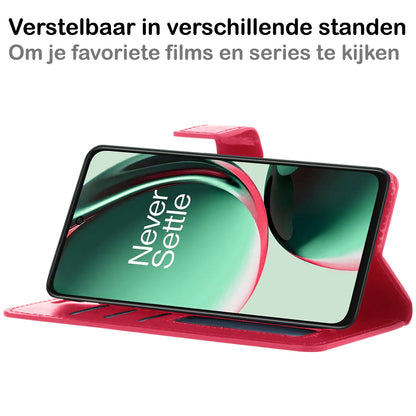 OnePlus Nord CE 3 Lite Hoesje Bookcase Cover met Kaarthouder - Donkerroze