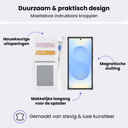 Samsung S25 Ultra Hoesje Bookcase Cover met Kaarthouder - Wit