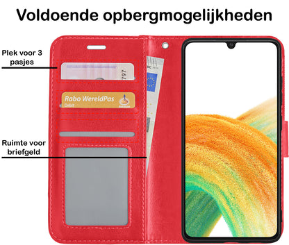 Samsung A33 Hoesje Bookcase Cover met Kaarthouder - Rood