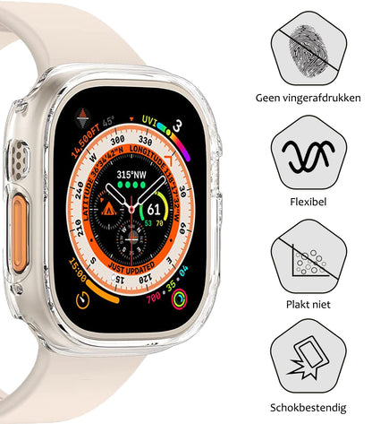 Siliconen Hoes Geschikt voor Apple Watch Ultra 2 Hoesje Cover Case - Hoesje Geschikt voor Apple Watch Ultra 2 (49 mm) Hoes Siliconen Case - Transparant
