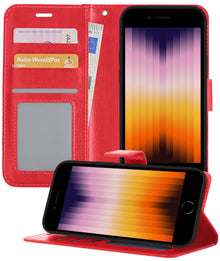 iPhone SE 2022 Hoesje Bookcase Cover met Kaarthouder - Rood