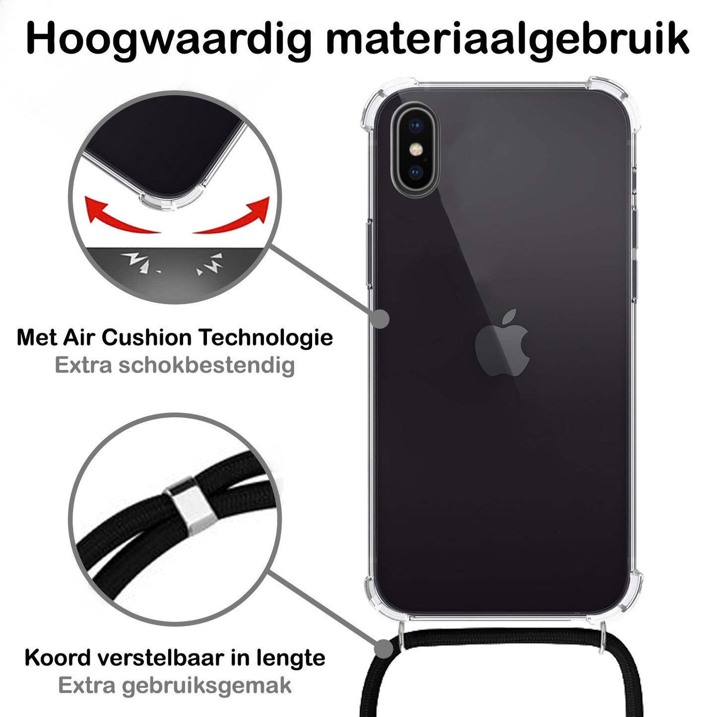 iPhone Xs Max Hoesje met Koord Siliconen - Transparant