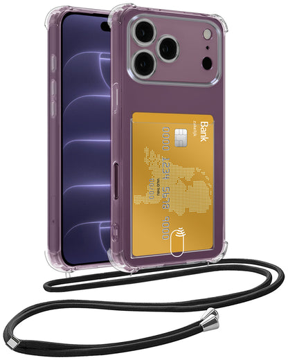 iPhone 18 Pro Hoesje Kaarthouder met Koord Backcover Shockproof - Transparant