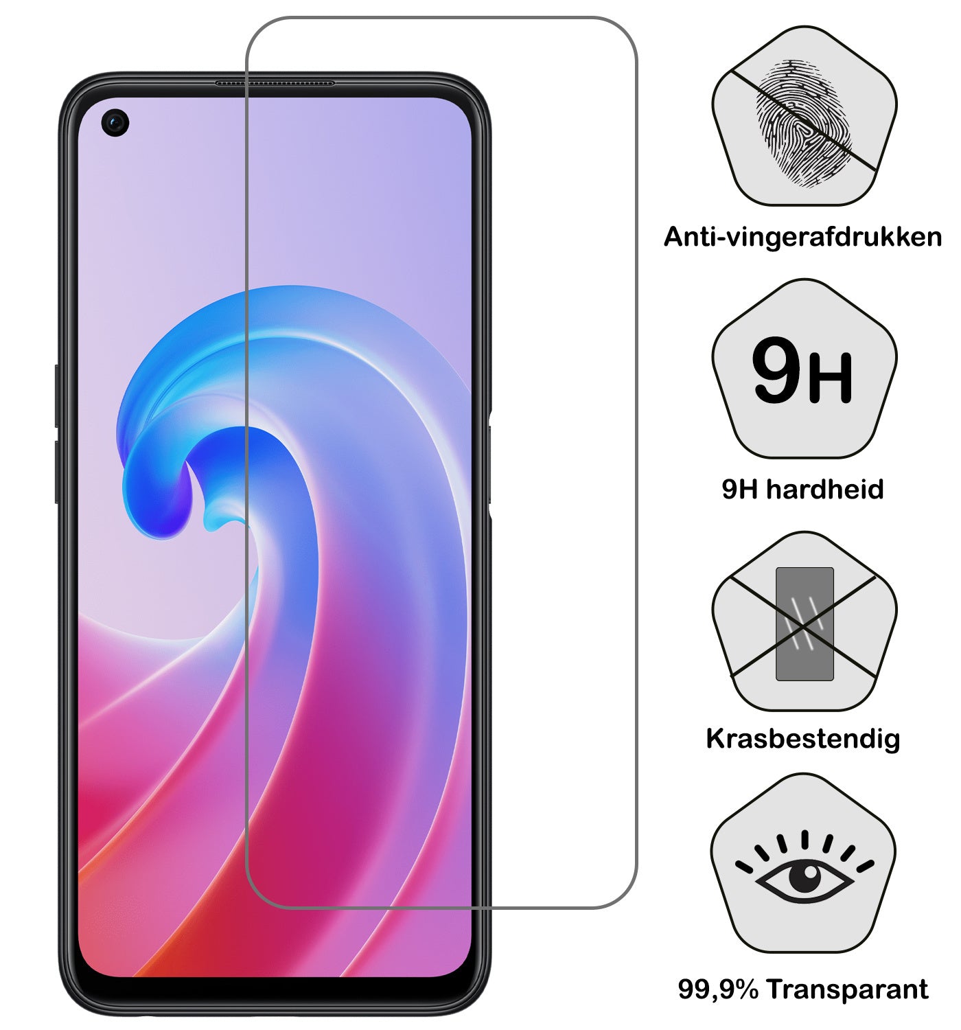 OPPO A76 Screenprotector Tempered Glass