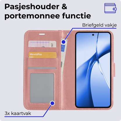 OnePlus Nord CE 4 Hoesje Bookcase Cover met Kaarthouder - Rosé goud