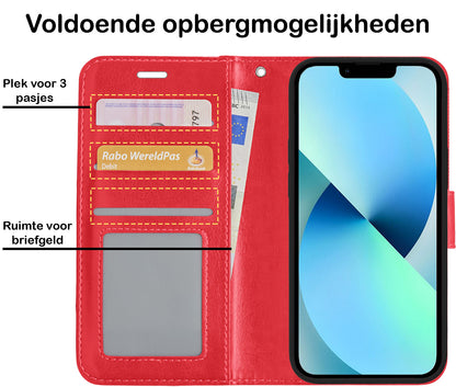 iPhone 13 Mini Hoesje Bookcase Cover met Kaarthouder - Rood