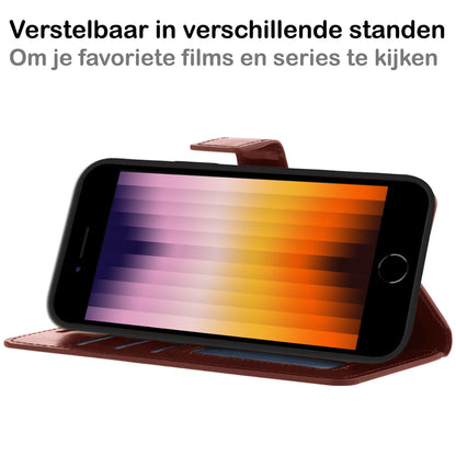 iPhone SE 2022 Hoesje Bookcase Cover met Kaarthouder - Bruin