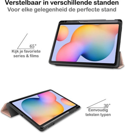 Samsung Galaxy Tab S6 Lite Trifold Bookcase Hoes met Penhouder voor S Pen - Rosé goud