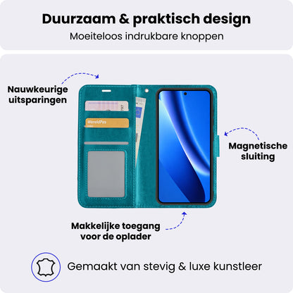 Google Pixel 10a Hoesje Bookcase Cover met Kaarthouder - Turquoise