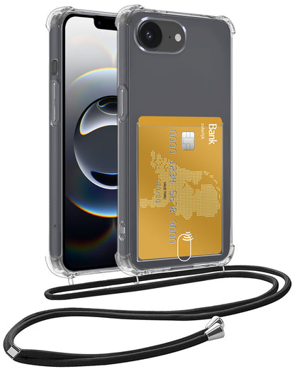 iPhone 16e Hoesje Kaarthouder met Koord Backcover Shockproof - Transparant