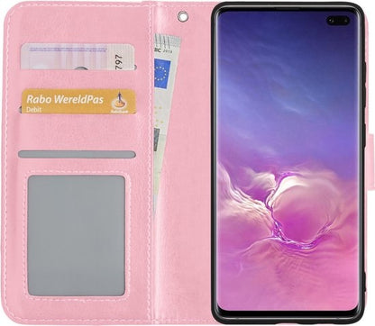 Samsung S10 Hoesje Bookcase Cover met Kaarthouder - Lichtroze