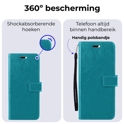 Samsung S24 Ultra Hoesje Bookcase Cover met Kaarthouder - Turquoise