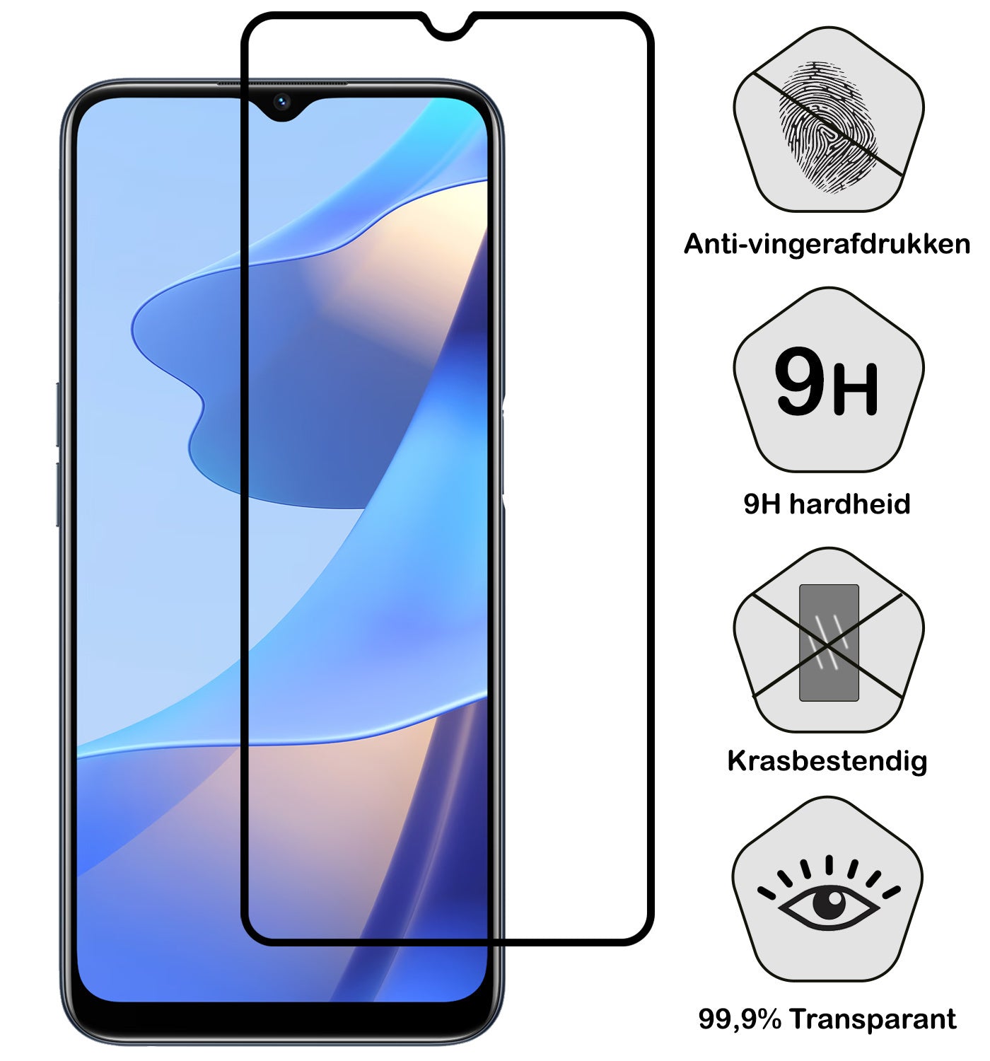 OPPO A16s Screenprotector Full Cover Tempered Glass