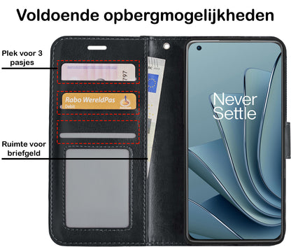 OnePlus 10 Pro Hoesje Bookcase Cover met Kaarthouder - Zwart