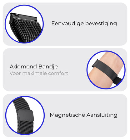Milanese Horlogeband Geschikt voor Samsung Watch 4 Bandje Milanees - Polsbandje Met Magneetsluiting Geschikt voor Samsung Galaxy Watch 4 Bandje Milanees - Zwart