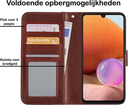 Samsung A32 5G Hoesje Bookcase Cover met Kaarthouder - Bruin